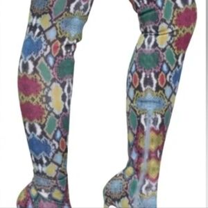 Multi colored knee high boots